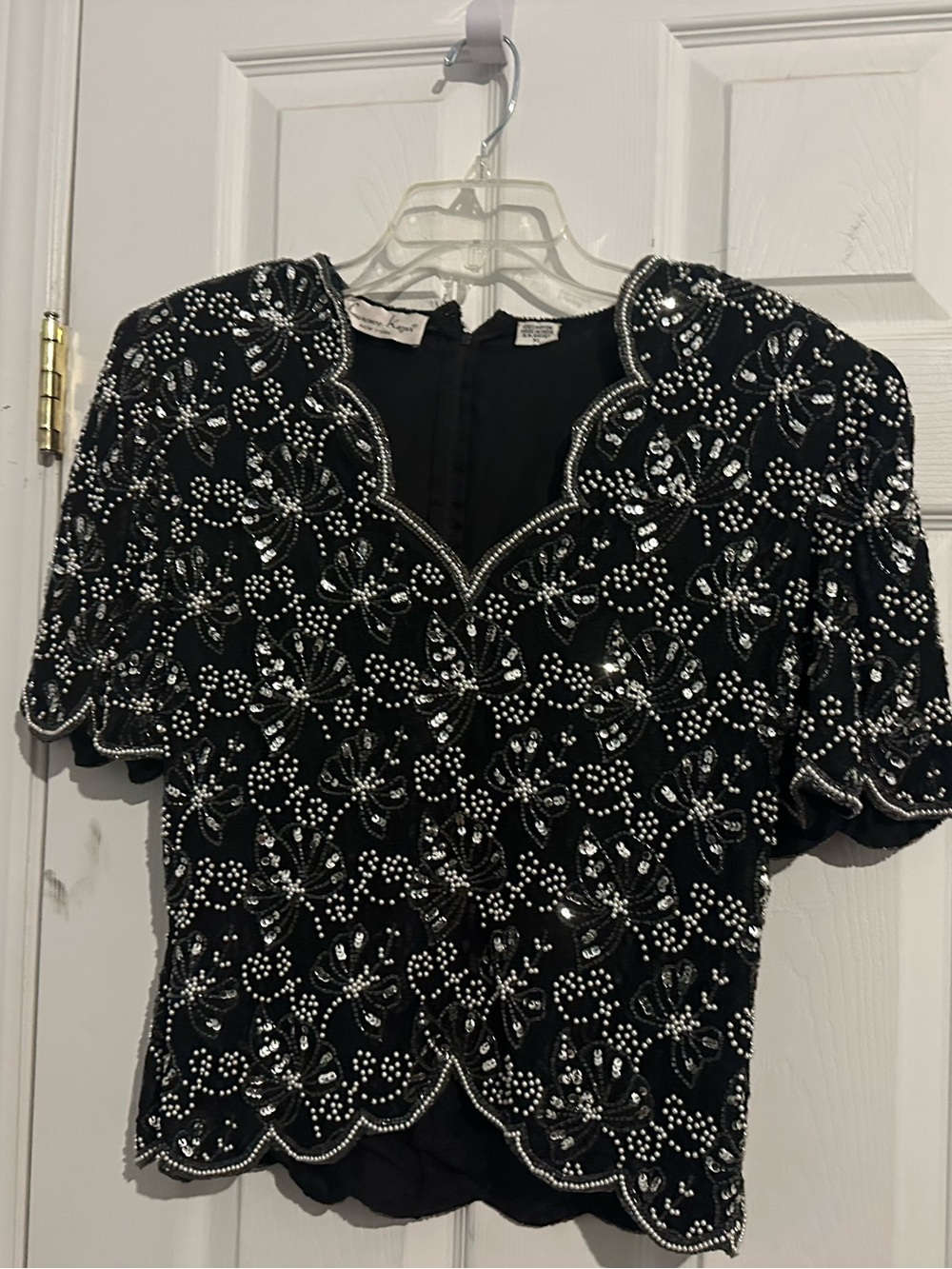 Lawrence Kazar Embellished Black Sequin Beaded Women's Top size L